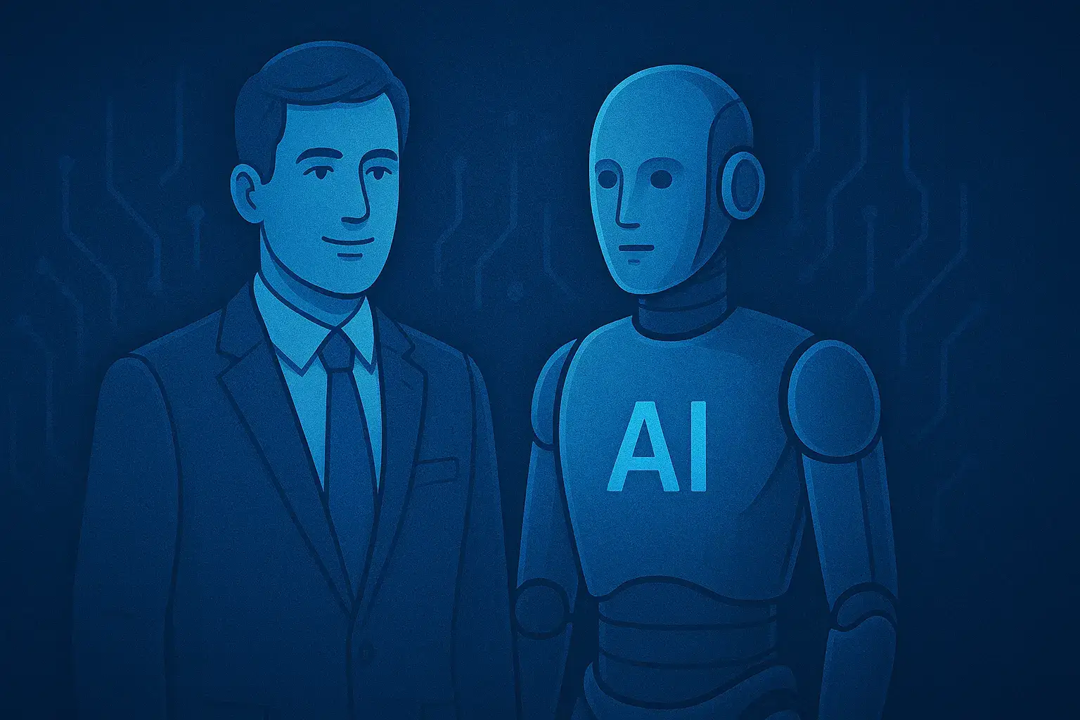 کارمند بانک در کنار یک ربات همکار به عنوان نماد آینده مشاغل