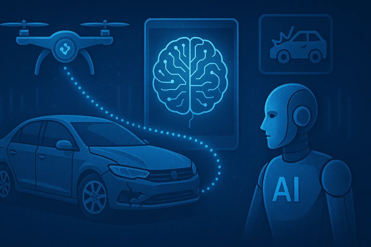 پهپاد در حال ارزیابی خسارت خودرو با کمک هوش مصنوعی