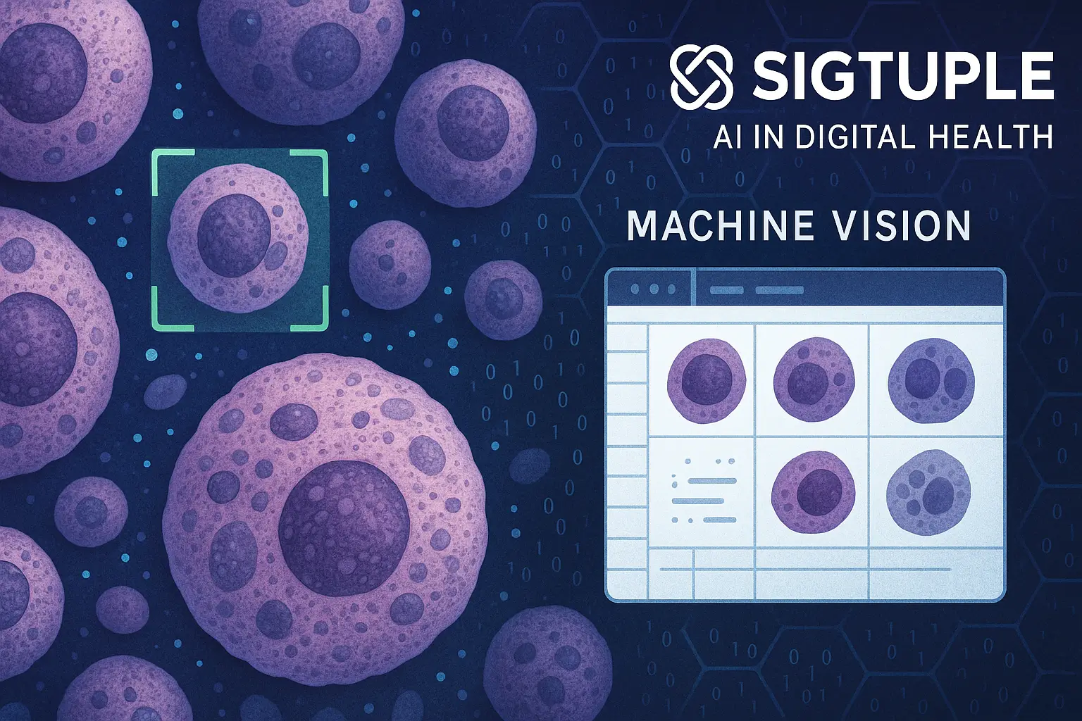 نمای میکروسکوپی از سلول‌ها و داده‌های آزمایشگاهی که توسط سیستم بینایی ماشین SigTuple تحلیل می‌شوند