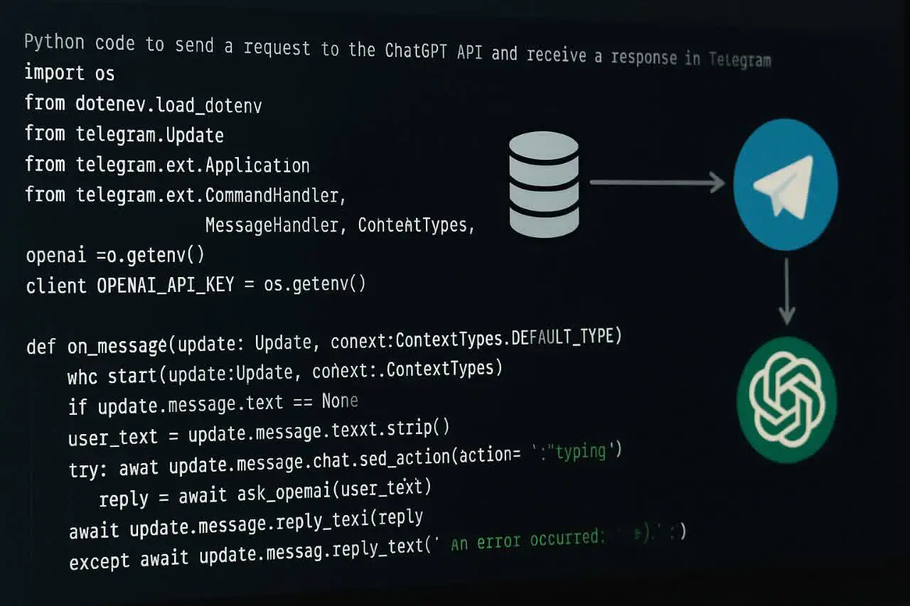 نمونهکد Python برای ارسال درخواست به ChatGPT API و دریافت پاسخ در تلگرام