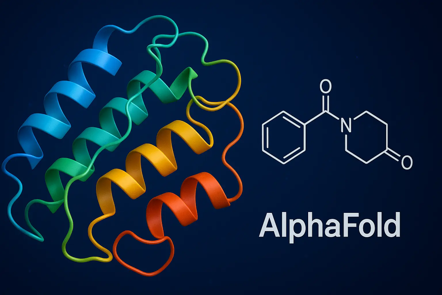 مدل سهبعدی از ساختار یک پروتئین که توسط الگوریتم هوش مصنوعی AlphaFold پیشبینی شده و هدف یک داروی جدید است