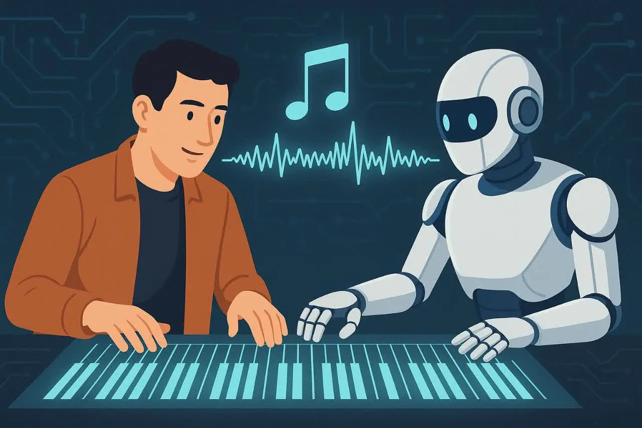 نمایی از محیط استودیویی که فرآیند میکس با هوش مصنوعی انجام میشود