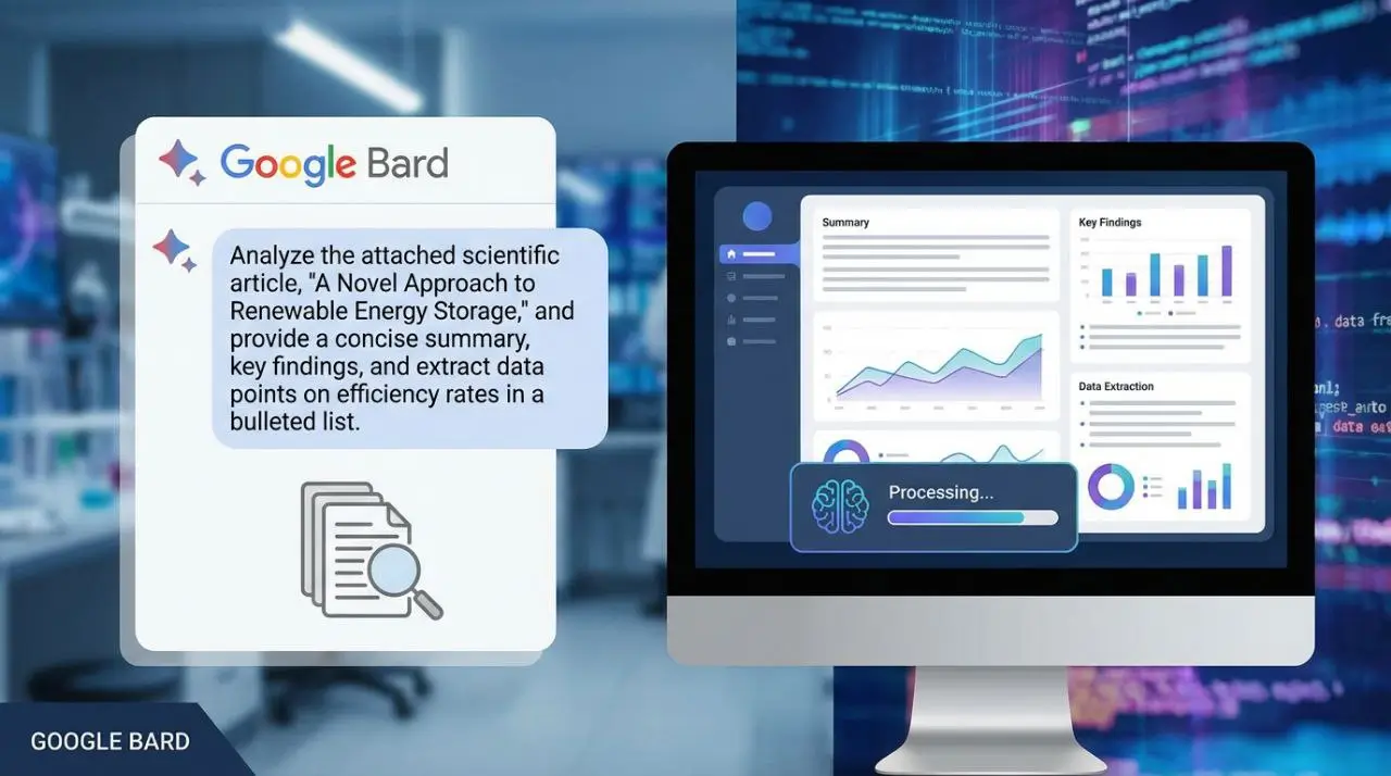 اسکرینشاتی از محیط جمینای که یک مقاله PDF طولانی را خلاصه کرده است.