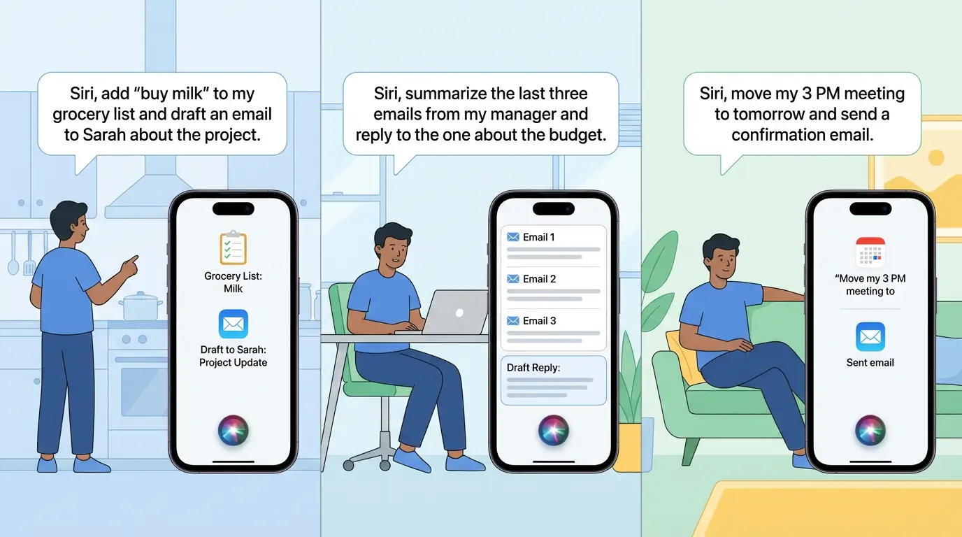 نمونه استفاده روزمره از Siri مبتنی بر GPT در مدیریت کارها و ایمیل‌ها