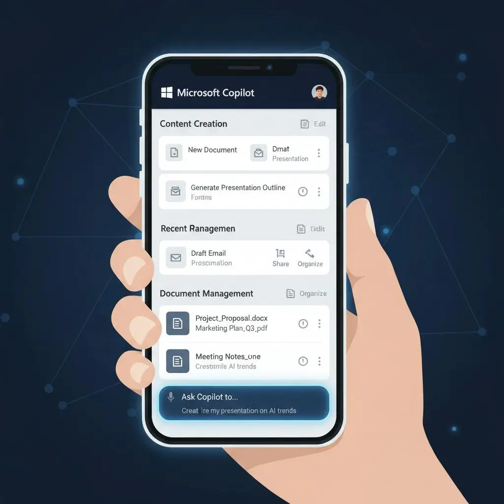 داشبورد Microsoft Copilot در گوشی هوشمند