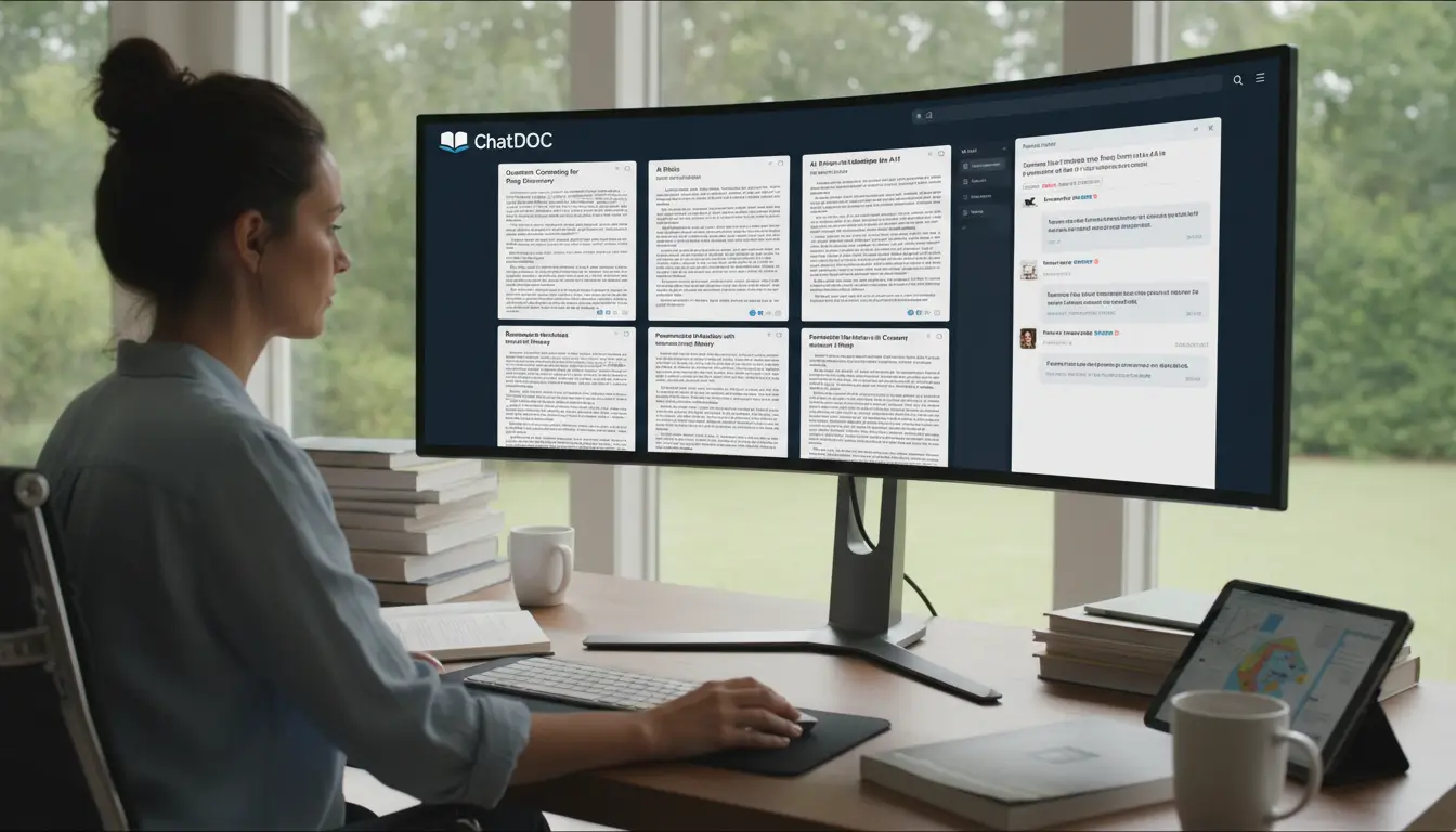 محققی که از ChatDOC برای تجزیه و تحلیل همزمان چندین مقاله دانشگاهی برای بررسی ادبیات استفاده میکند