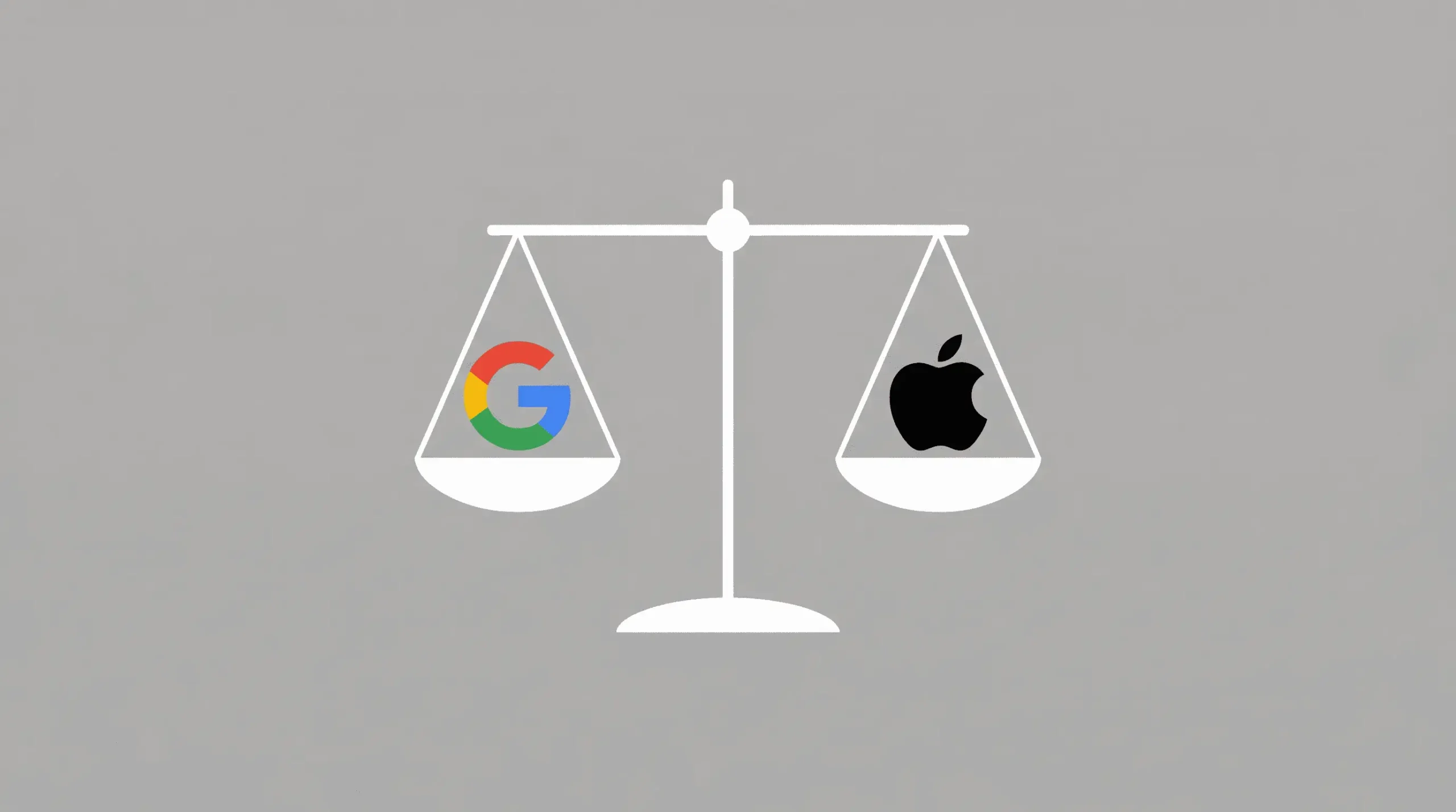 لوگوهای گوگل و اپل در دو کفه یک ترازو