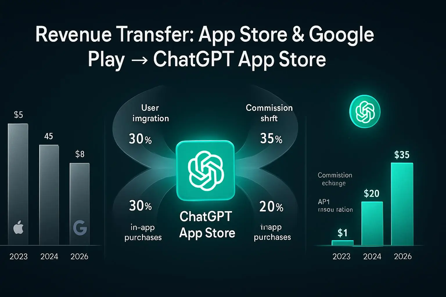 نمودار انتقال درآمد از اپ استور و گوگل پلی به سمت آپ استور ChatGPT