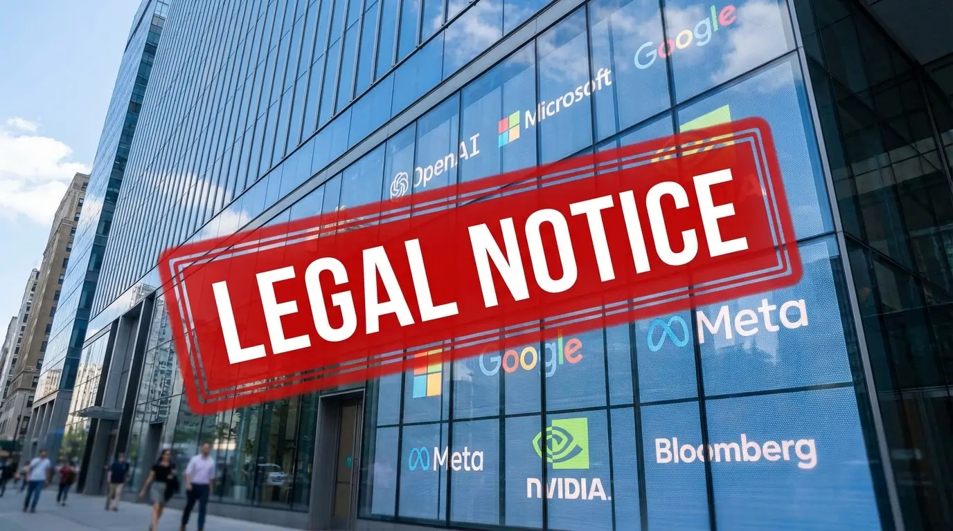 لوگوهای غولهای فناوری مانند OpenAI، مایکروسافت، گوگل و دیگران که با پیگرد قانونی از سوی نویسندگان مواجه هستند