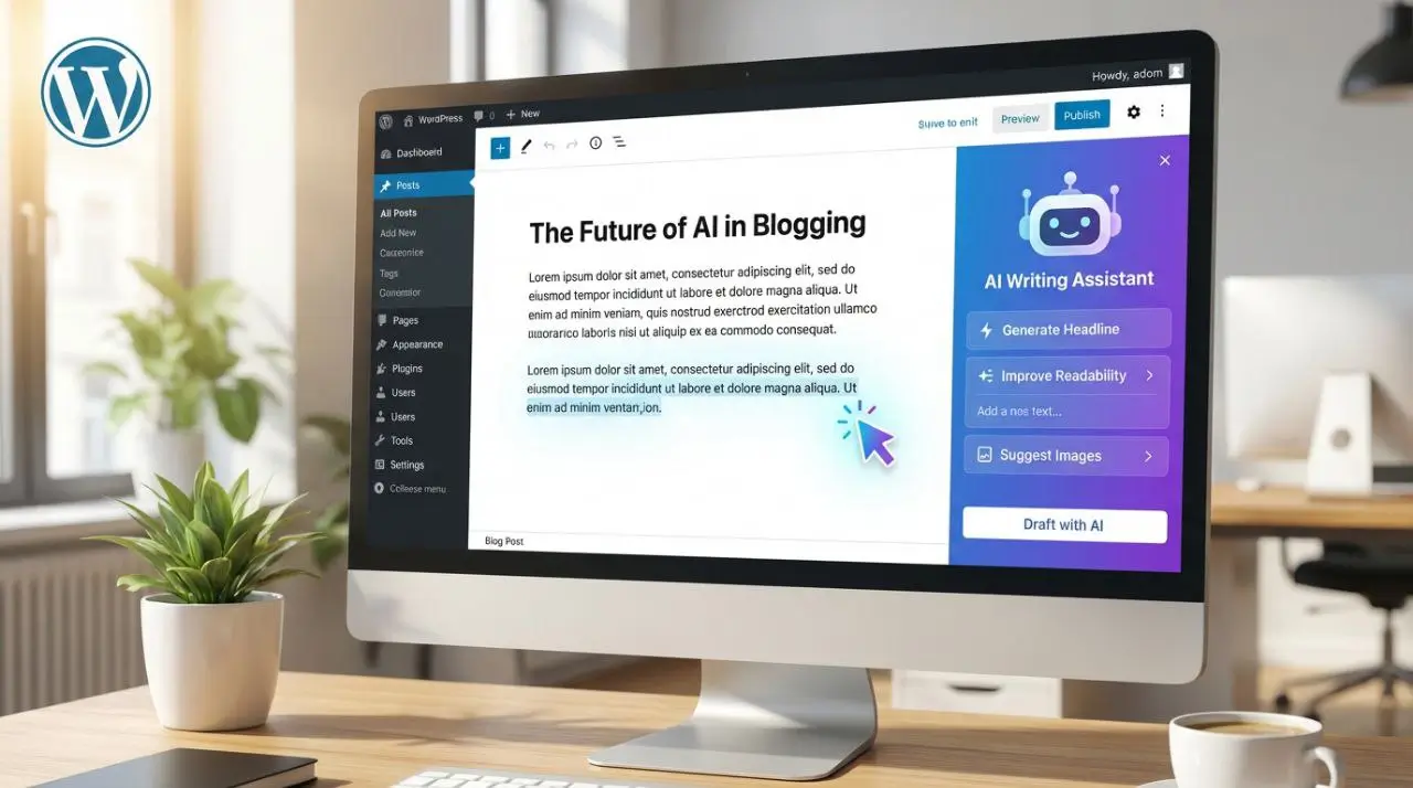 نمایی از داشبورد وردپرس مجهز به افزونههای نویسندگی هوش مصنوعی