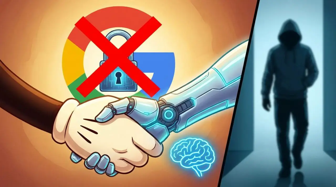 فضایی مدرن و استودیویی که در آن میکی ماوس (یا یک انیماتور دیزنی) با یک ربات هوشمند که نشان OpenAI دارد، در حال خلق یک نقاشی یا فیلم روی یک صفحه نمایش بزرگ هستند