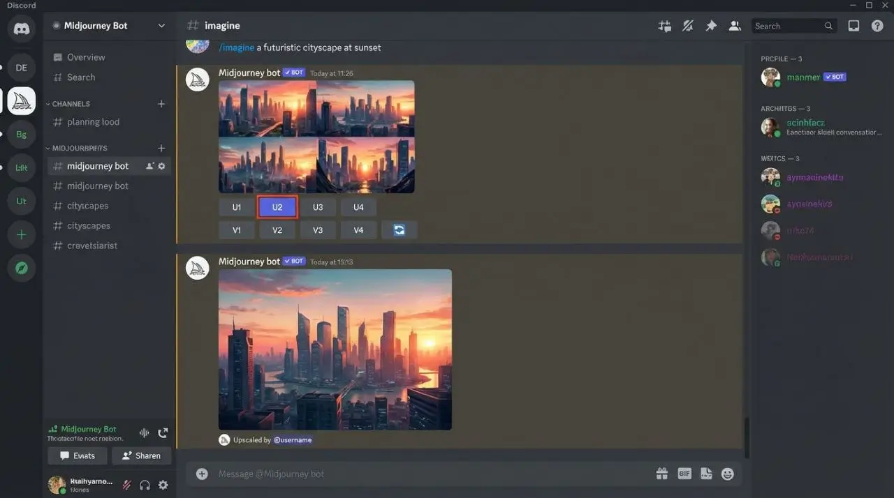 کاربرد دکمههای Upscale و Variation در Midjourney برای ویرایش تصویر