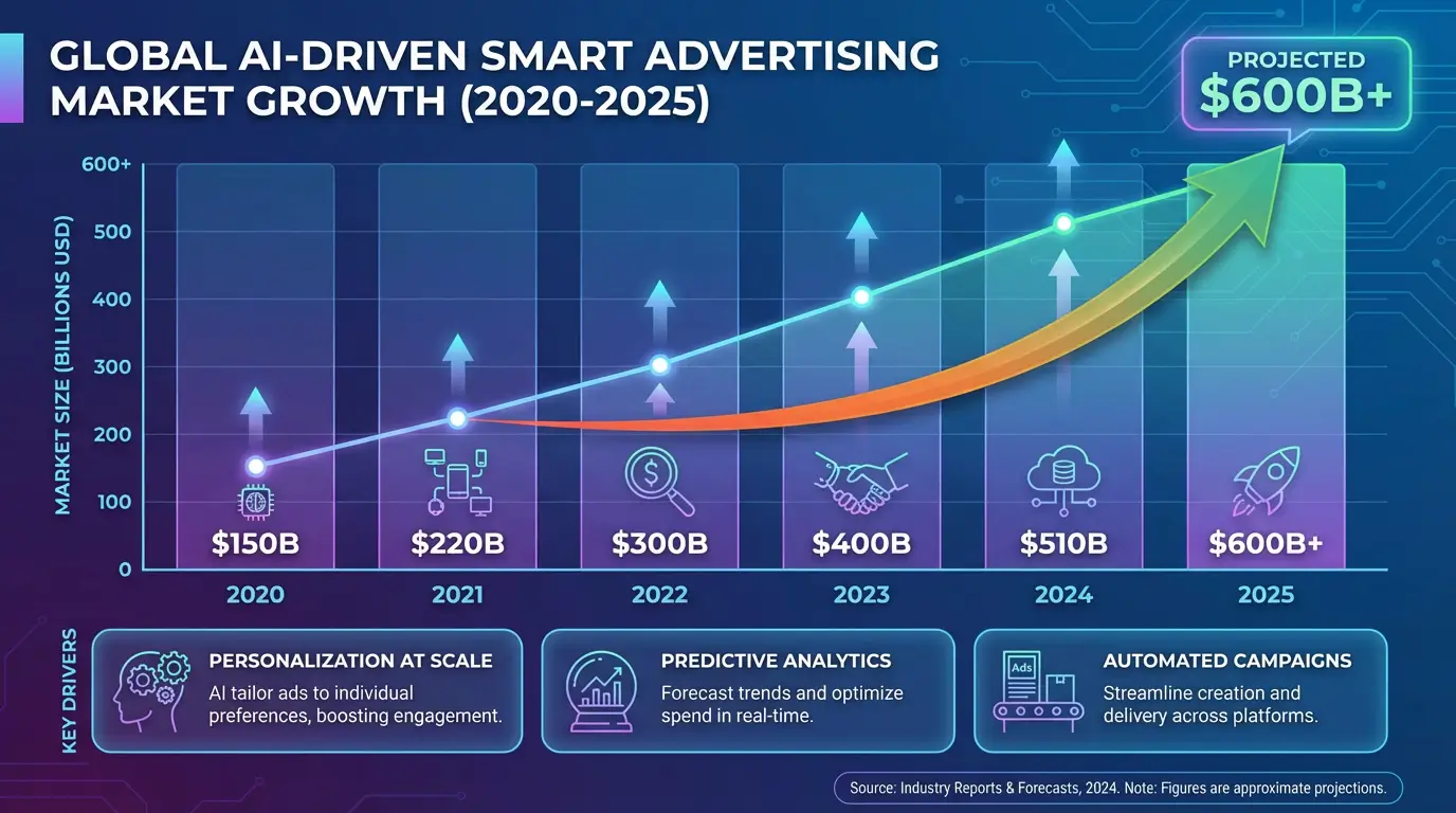 نمودار تحلیلی رشد تبلیغات هوشمند با هوش مصنوعی
