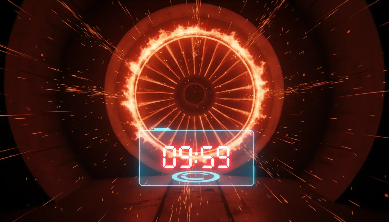 تجسم راهاندازی توربین گازی پرسرعت با یک کرونومتر که نشاندهنده تولید برق اضطراری سریع است