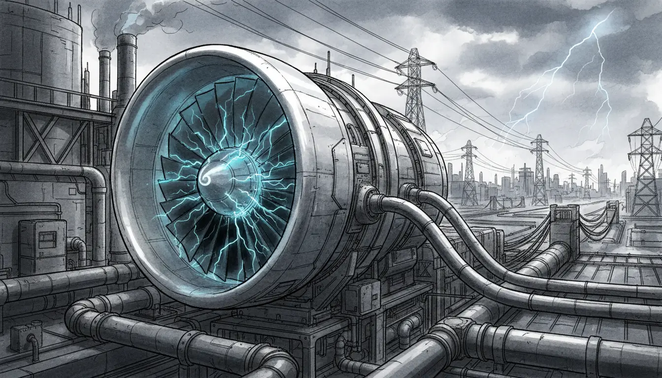 توربین گازی آیرودروتیو مشتق شده از موتورهای جت هواپیما که در یک نیروگاه مدرن برق تولید میکند