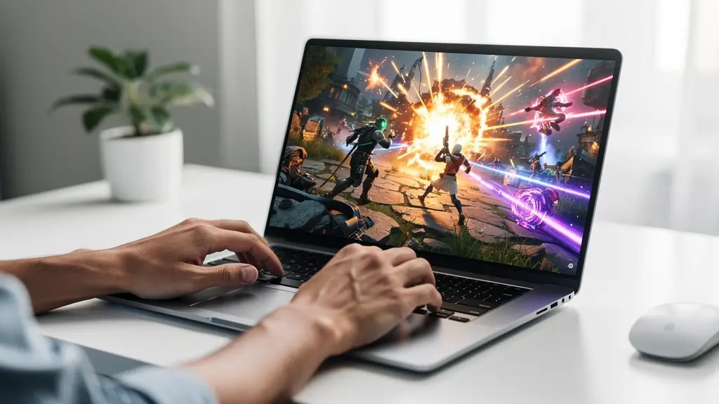 یک لپتاپ فوقالعاده نازک که به راحتی یک بازی ویدیویی رده بالا را اجرا میکند و قدرت پردازنده جدید و یکپارچه اینتل و پردازنده گرافیکی انویدیا را به نمایش میگذارد