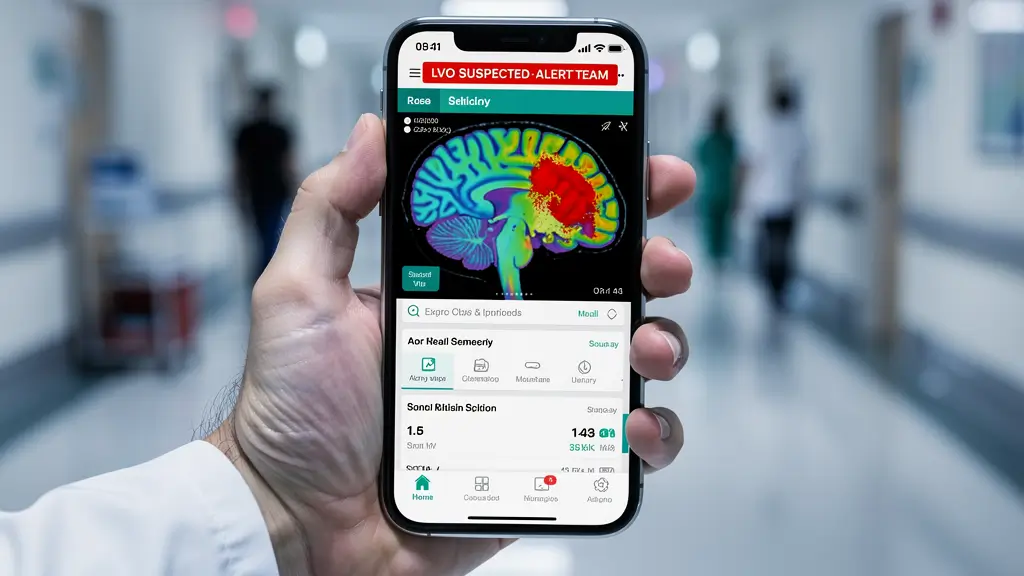 پزشک از طریق برنامه Viz.ai، اعلان هشدار سکته مغزی را به صورت آنی روی گوشی هوشمند خود دریافت می‌کند